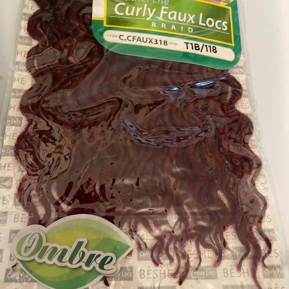 feather lite curly faux locs Braid T1B / 118 ombré black red Pre Looped 18 inch - Picture 3 of 5